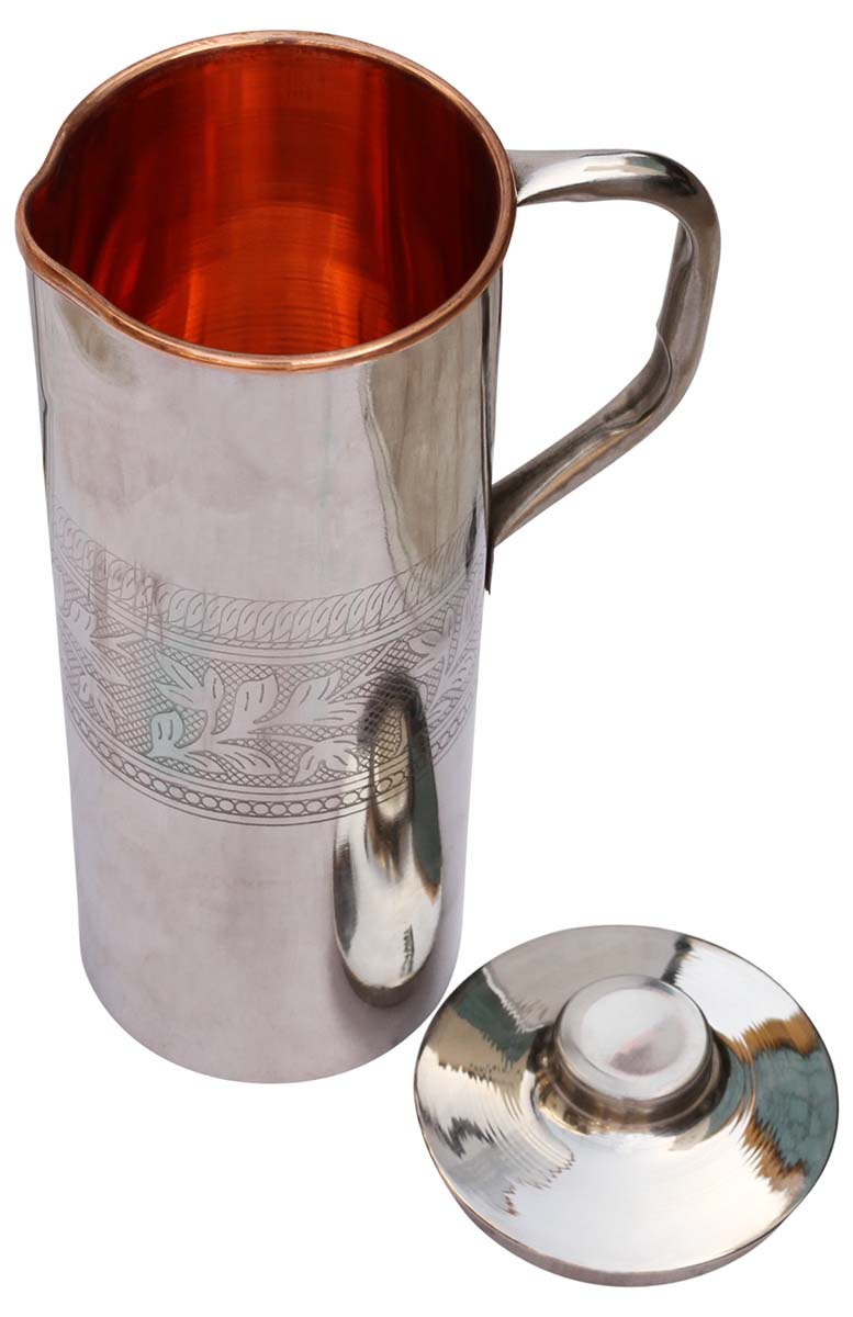 Water Pitchers Wholesale – Handmade in Copper & Steel – Engraved Leafy Motifs – Drinkware & Dining Table Accessories